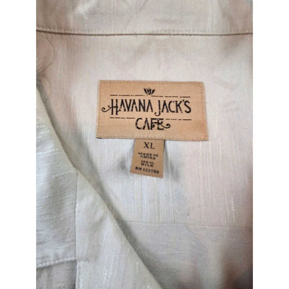 Havana Jack’s 100% Silk Hawaiian Shirt XL Beige Aloha Camp Button Front Vintage - Picture 6 of 13